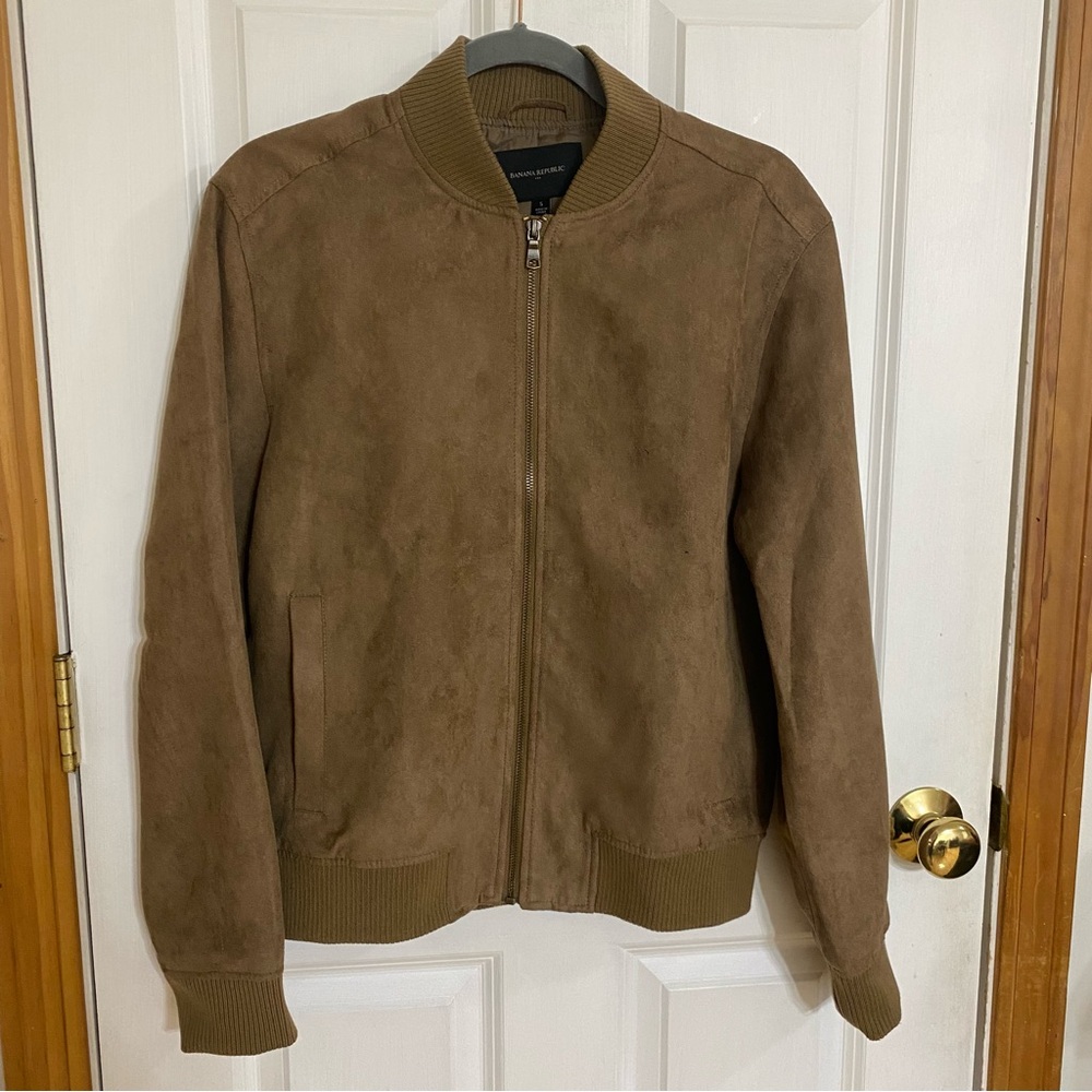 Banana Republic Men’s Bomber Jacket Suede Acorn color size S - Picture 2 of 5
